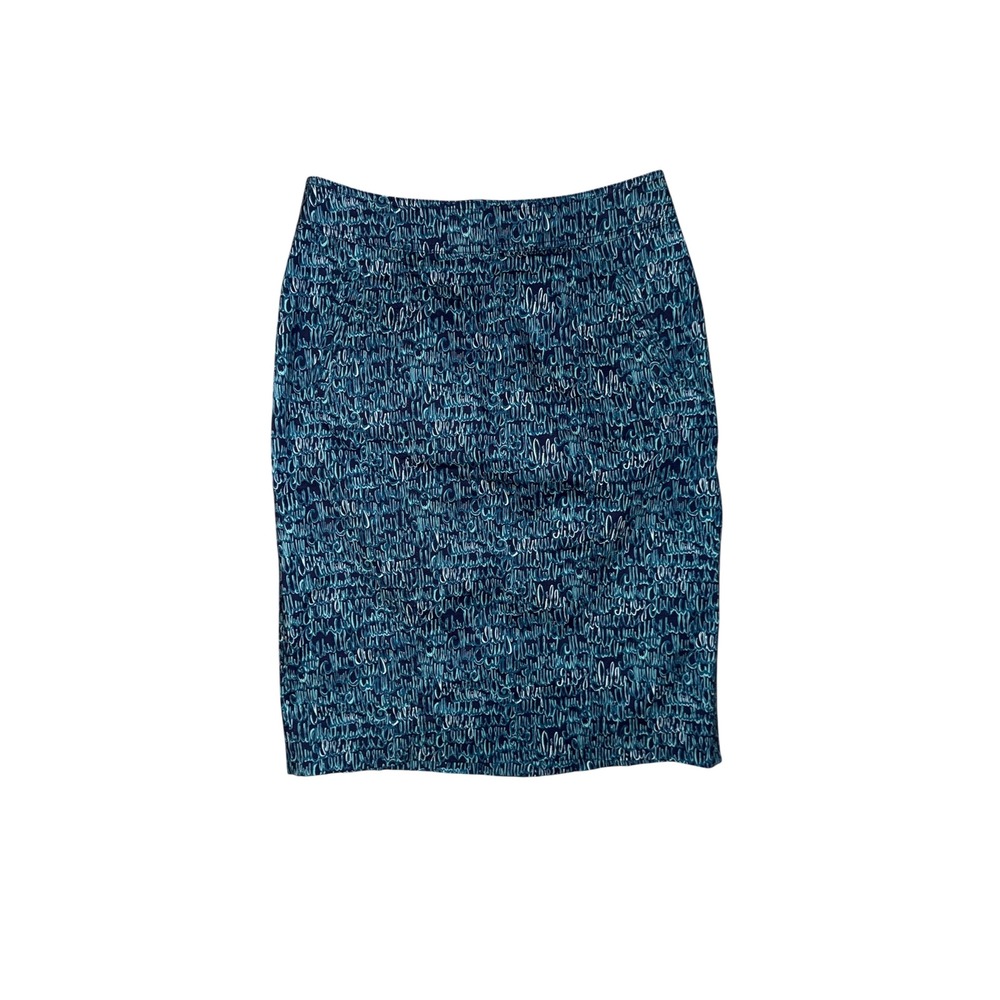 Lilly Pulitzer Pencil Skirt Women Size 4 Blue Script Print Cotton Blend